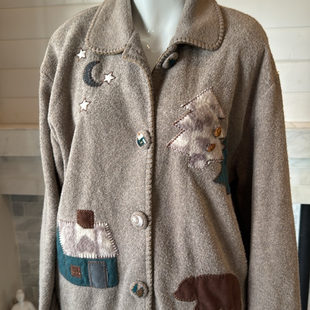 Vintage Teddy Brown Christmas Tree Patches Embroidered Jacket Size Medium - Picture 3 of 15